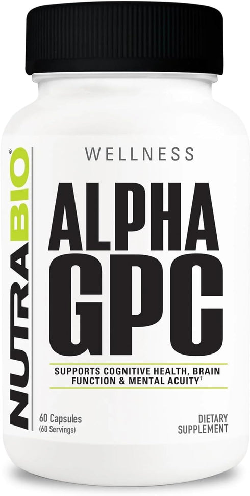 NutraBio Alpha GPC - Brain Support & Improved Memory Function, 300mg, 60 Vegetable Capsules