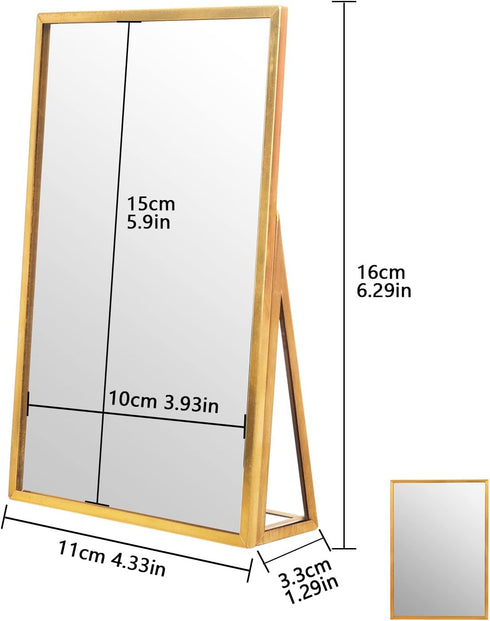 LONGSHENG Gold Vanity Makeup Mirror, Rectangle Table Desk Countertop Mirror for Bathroom Home Decor