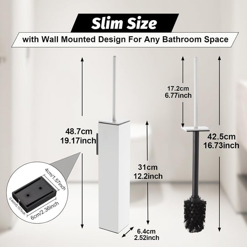 Set BGL Toilet Brush and Holder White Wall Mounted for Bathroom Square Design