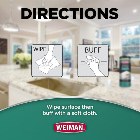 Weiman Granite Cleaner and Polish - 30 Wipes for Granite, Marble, Quartz, and More (Pack of 1)