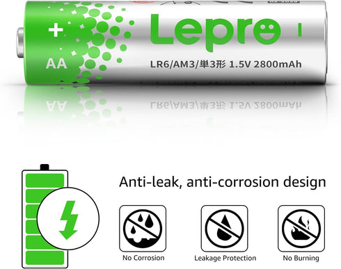 Lepro 48 Pack Packaging) 1.5V 2800mAh AA Batteries (Reclosable - Alkaline Double A Batteries with Max Long-Lasting