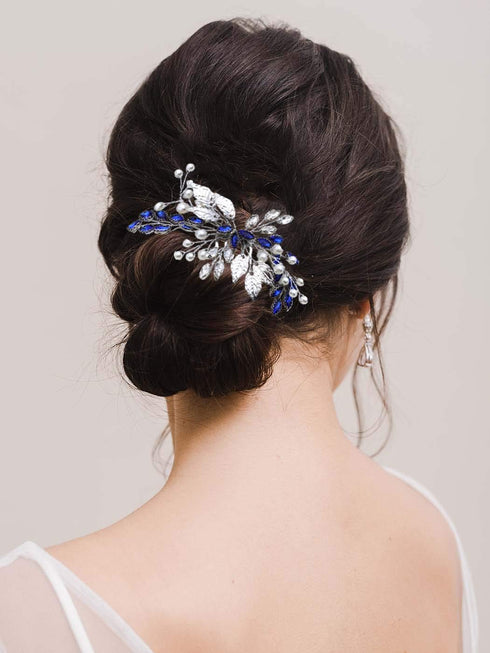 Unsutuo Bride Wedding Hair Comb, Blue Rhinestone Bridal Hair Accessories for Women and Flower Girls