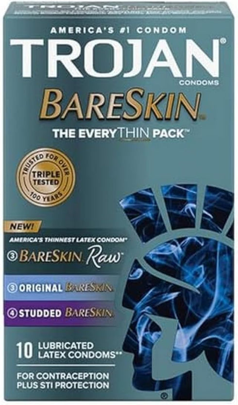 TROJAN 10 Count 12 Count Bareskin Condoms & Extended Pleasure Climax Control Condoms Bundle