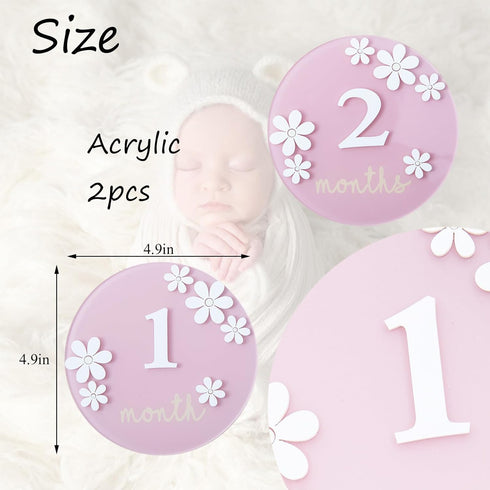 Troxueo 3D 1-12 Acrylic Daisy Baby Milestone Cards, Baby Milestone Signs, Months Interchangeable Monthly Milestone