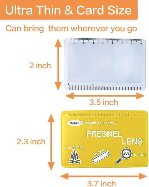 3X Card Lens Magnifier 3.5" x 2" with Protective Sleeves and Ruler Scale, Flexible Fresnel Lens, 3 Pack