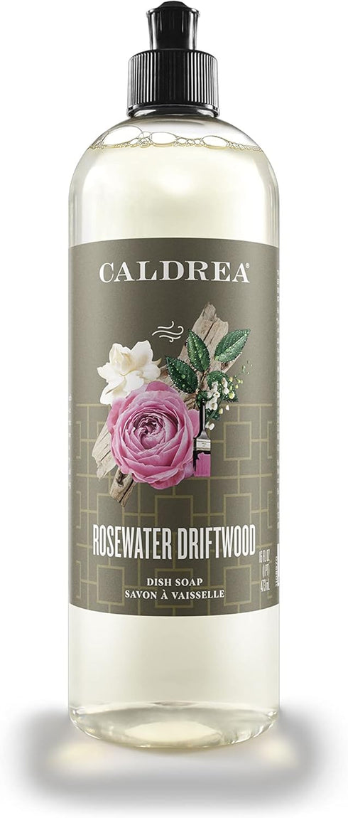 Caldrea Dish Soap, Biodegradable Liquid, Soap Bark and Aloe Vera, Rosewater Driftwood Scent, 16 oz