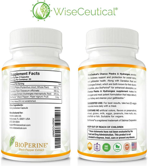 Max Strength Chanca Piedra, Hydrangea & Dandelion Root - Natural Kidney & Gallbladder Formula, 60 Veggie Capsules