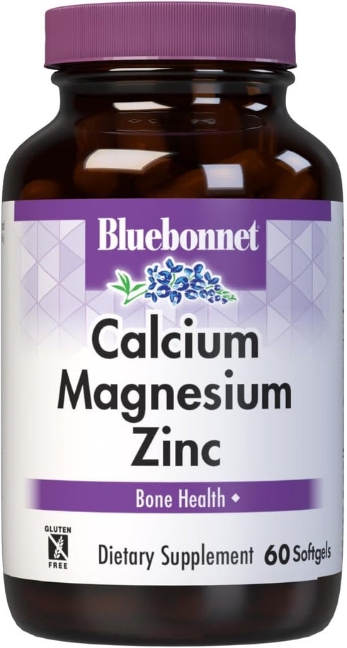 Bluebonnet Nutrition Calcium Magnesium Zinc Plus Vitamin D3, 60 softgel, 1000 mg Calcium, 500 mg Magnesium, 15 mg Zinc,