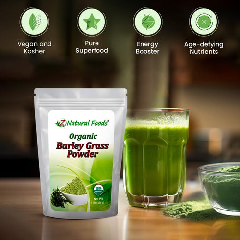 Organic Barley Grass Powder, Antioxidant-Rich Energy Booster, 100% Natural Superfood, Vegan, Gluten Free, Non-GMO, 1 Lb