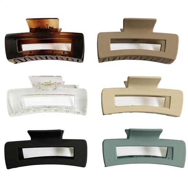 Rectangle Hair Claw Clips Large 4 Inch Matte Square Clear No Slip Big Jaw Clip, Multi-Colored for Thick Hair Women, 6