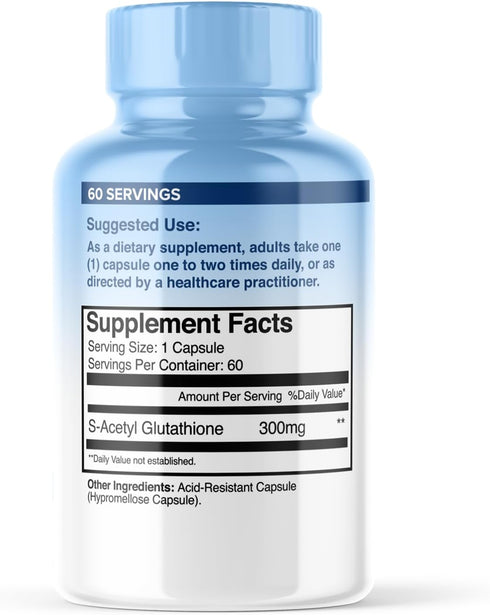 S-Acetyl L-Glutathione - 300mg Acetylated Glutathione Supplement for Antioxidant Support, Liver & Skin Vitality (60
