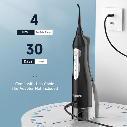 Mornwell Water Flosser for Teeth - 330ML USB Rechargeable Dental Flosser, IPX7 Waterproof with 3 Modes & 4 Jet Tips