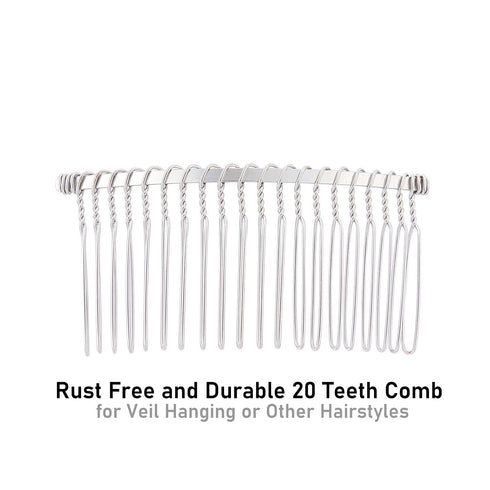 Lawie 20 Pack Silver Metal Side Hair Combs - 20 Teeth Wire Twist Clips for Wedding Bridal Veil, French Twist Updo