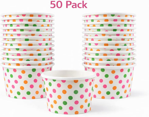 Worlds 8oz 50 pack Paper Ice Cream Cups Polka Dot Paper Yogurt Cups Rainbow