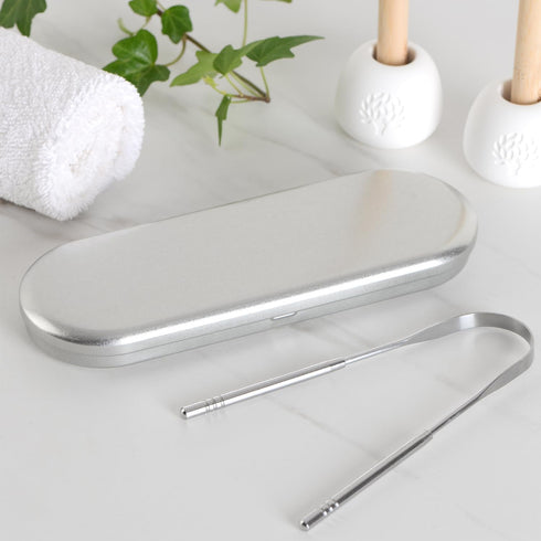 Gaia Guy Stainless Steel Tongue Scraper with Metal Case, 2 Pack Plastic Free Oral Care Tongue Cleaners