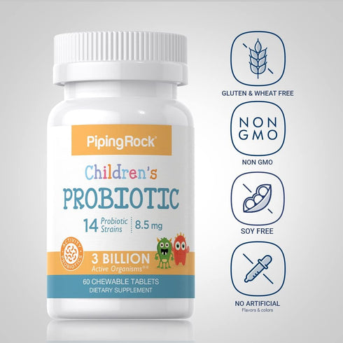 Piping Rock Probiotics for Kids 60 Chewable Tablets | Berry Flavor, 14 Strains, 3 Billion Organisms