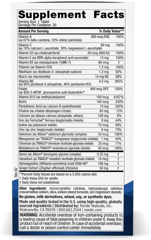 Immunity 20 30 30 Nordic Naturals Womens Multivitamin One Daily - Skin, Hair, Energy, & Bone Support - Supplement