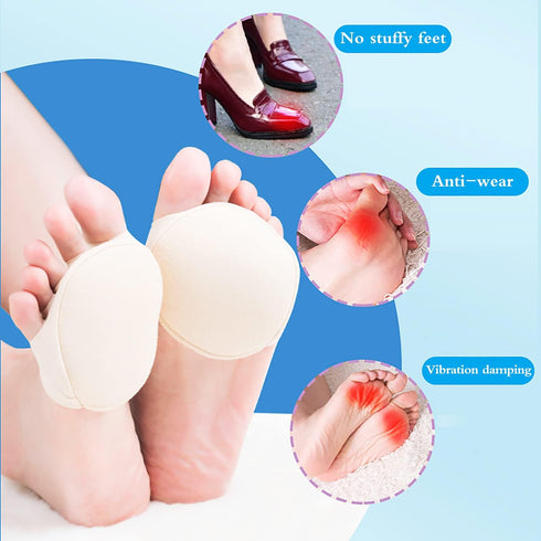 Reusable Honeycomb Fabric Forefoot Pads, Soft Ball of Foot Cushions Metatarsal Pads for Women Men Pain Relief (Black,