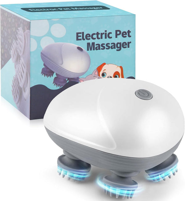 HIQUAY Electric Pet Massager for Dogs and Cats, Cordless Handheld Tool with 4