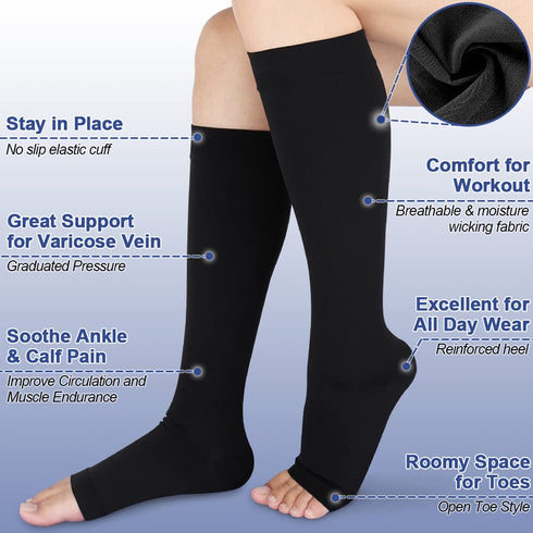 Beister Medical Open Toe Knee High Calf Compression Socks for Women & Men, Firm 20-30 mmHg Support Hosiery