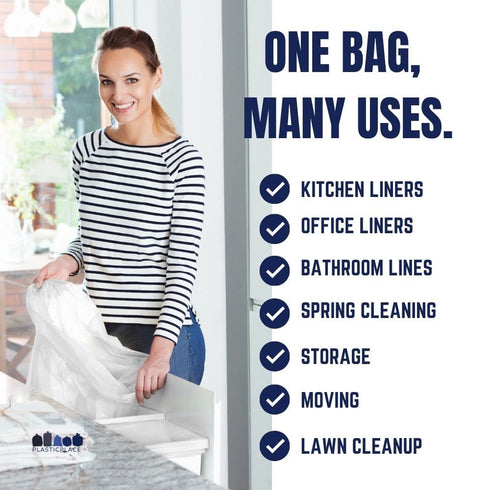 Plasticplace 8 Gallon Trash Bags with Flaps, 110 Count, Value Line White Garbage Can Liners