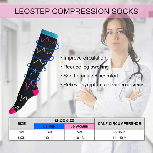 LEOSTEP Compression Socks for Women & Men Circulation,Long Stockings Support for Nurses, Pregnant, Hiking, Riding