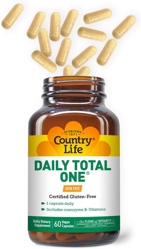 Country Life Daily Total One Multivitamin, Iron Free, 60 Vegan Capsules, Once a Day Multivitamin & Multimineral Complex