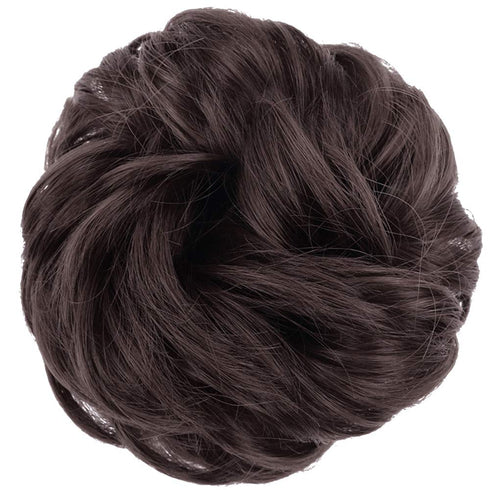 MORICA 2PCS Messy Bun Hair Pieces, Fake Bun Scrunchies for Thin Hair, Curly Wavy Dark Brown