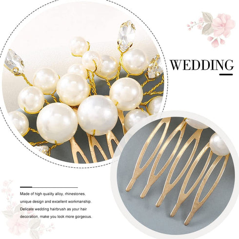 Latious Wedding Bride Pearl Hair Side Comb, Gold Rhinestone Bridal Hair Clips, Hair Accessories for Women