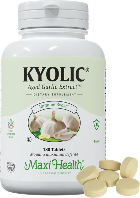 Maxi Health Kyolic Organic Garlic Supplement, Vegetarian Tablets for Immune Support (180 Count)