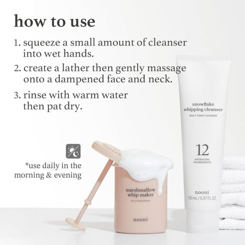 NOONI Snowflake Whipping Cleanser - Korean Glass Skin Care, Vegan Facial Wash for Sensitive Skin, 5.07 FL Oz