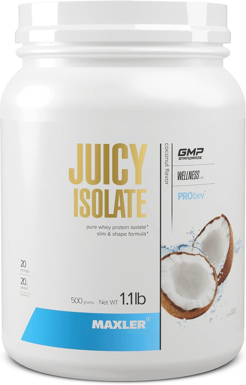 Maxler Juicy Isolate Protein Powder - Clear Whey Isolate, Low Lactose, Fat Free, Coconut, 1.1 lb (20 Servings)