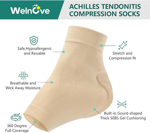 Welnove Achilles Tendonitis Heel Protector Socks, Compression Socks for Bursitis, Tendonitis, Tenderness, Dry Cracked