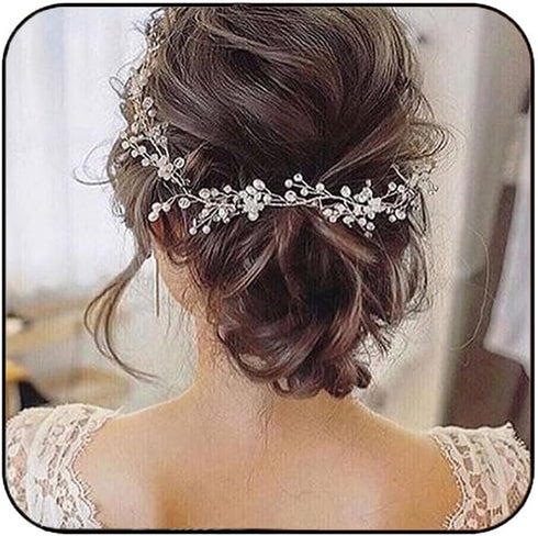 Jakawin Bride Wedding Pearl Hair Vine, Silver Rhinestone Hair Piece, Bridal Hair Accessories for Women and Girls