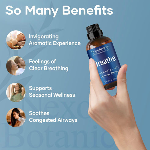Breathe Essential Oil Blend 60 ml, Sinus Relief with Menthol Oils for Humidifiers, Diffusers, Aromatherapy