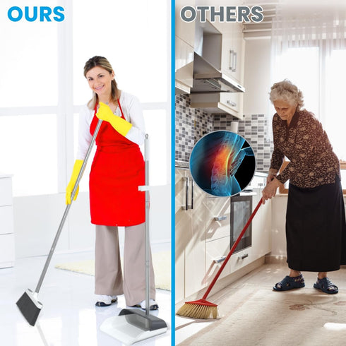Stand Up Dustpan and Broom Set, 50” Long Handle Broom with Dust Pan, 20° Angled for Ergonomic Home Office Indoor