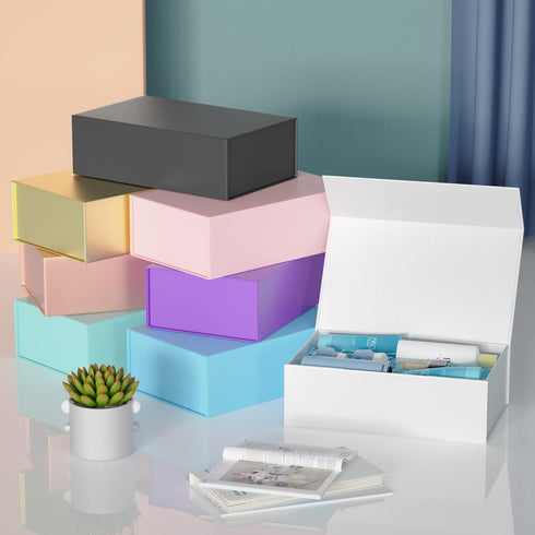 White Gift Box, 9.5x6x3'' Magnetic Closure Rectangle Collapsible Gift Boxes for Bridesmaid Proposal, Wedding, Birthday