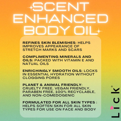 LICK Watermelon Scented Body Oil - Vitamin E Infused, Moisturizing After Shower Body Oil