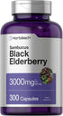 Horbaach Black Elderberry | 3000mg Capsules | 300 Count | Non-GMO, Gluten Free Sambucus Supplement