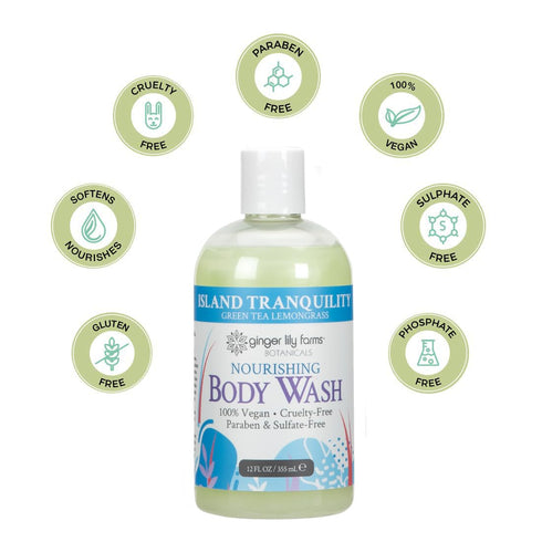 Ginger Lily Farms Botanicals Nourishing Body Wash, Island Tranquility, 100% Vegan, Green Tea & Lemongrass Scent, 12 Fl