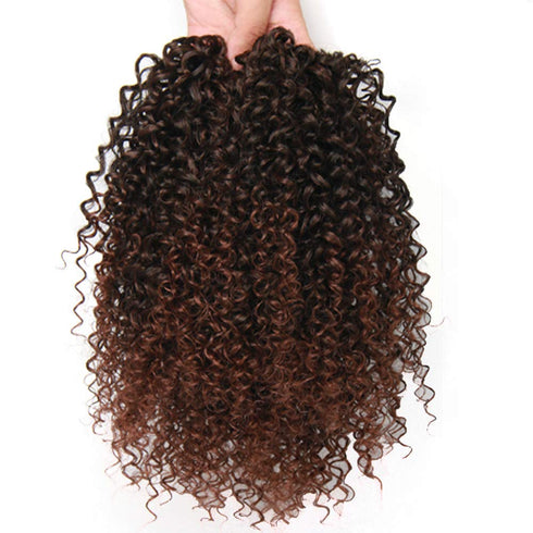 Short Afro Kinky Curly Ponytail Hair Piece for Women, Synthetic Extension in Mix Dark Brown (1B/33#)