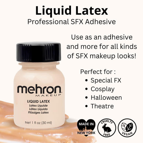 Mehron Makeup Liquid Latex, SFX Makeup, Halloween, Latex Glue for Skin, Special FX Prosthetic Glue, 1 fl oz
