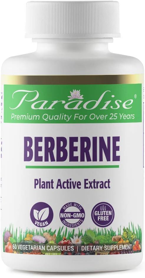 Berberine Extract 500 mg - Pure & Potent Vegan Supplement, 60 Capsules, Paradise Herbs
