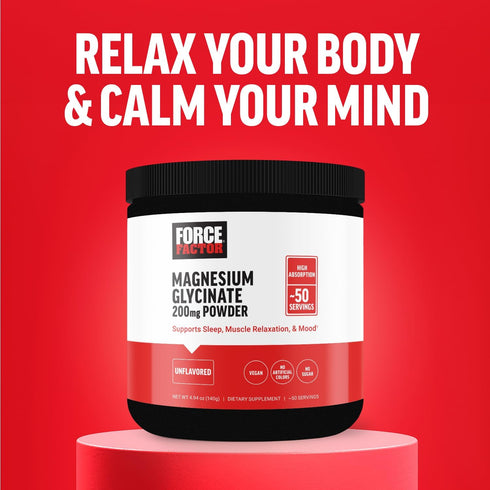 Force Factor Magnesium Glycinate 200mg - Magnesium Supplement for Sleep, Muscle Relaxation, Mood, High Absorption,