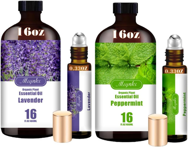 Lavender & Peppermint Essential Oils Set, 2-Pack 16.33oz (490ml) Each, 100% Pure