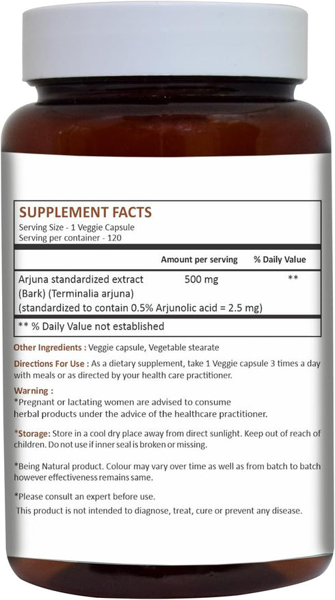 HERBAL HILLS Arjuna Capsules (Terminalia Arjuna) | 120 Count (500 mg) | Wellness and Health Supplements