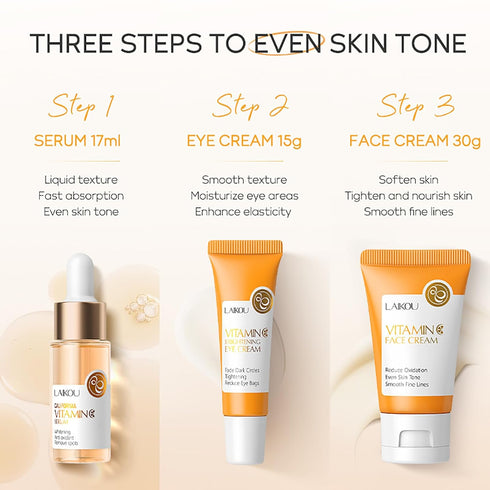Skin Care Set Vitamin C Beauty Gift, Serum, Eye Cream & Face Cream Travel Kit for Women, 3pcs