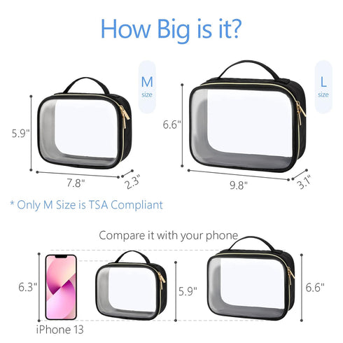 PACKISM Clear Makeup Bags - TSA Approved Large Opening Toiletry Bag, Black Travel Essentials