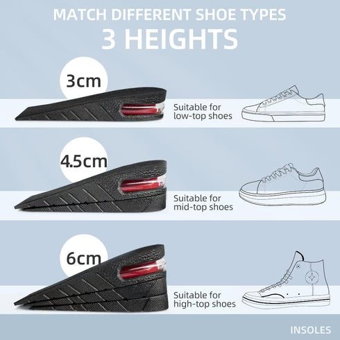 Height Increase Insole, 3-Layer Air Cushion Heel Insert Lift Shoes Insole for Men and Women