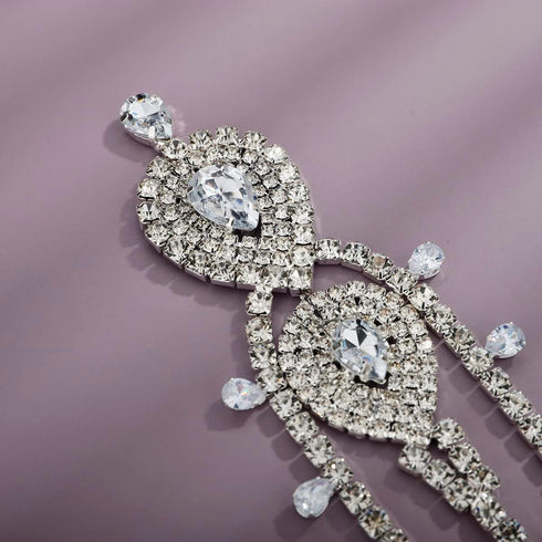 Xerling Bridal Headpiece for Wedding, Silver Zircon Crystal Dangling Tassel Hair Chain Clip-on Accessories